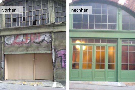 Eingangsportal Stadtbahnbogen - vor und nach Renovierung